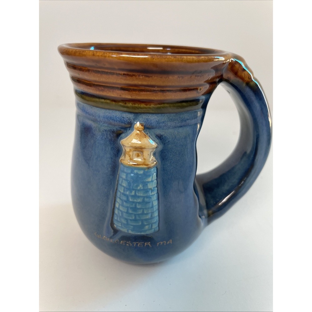Handwarmer Art Pottery Mug Coffee Cup Gloucester Lighthouse Design 18oz